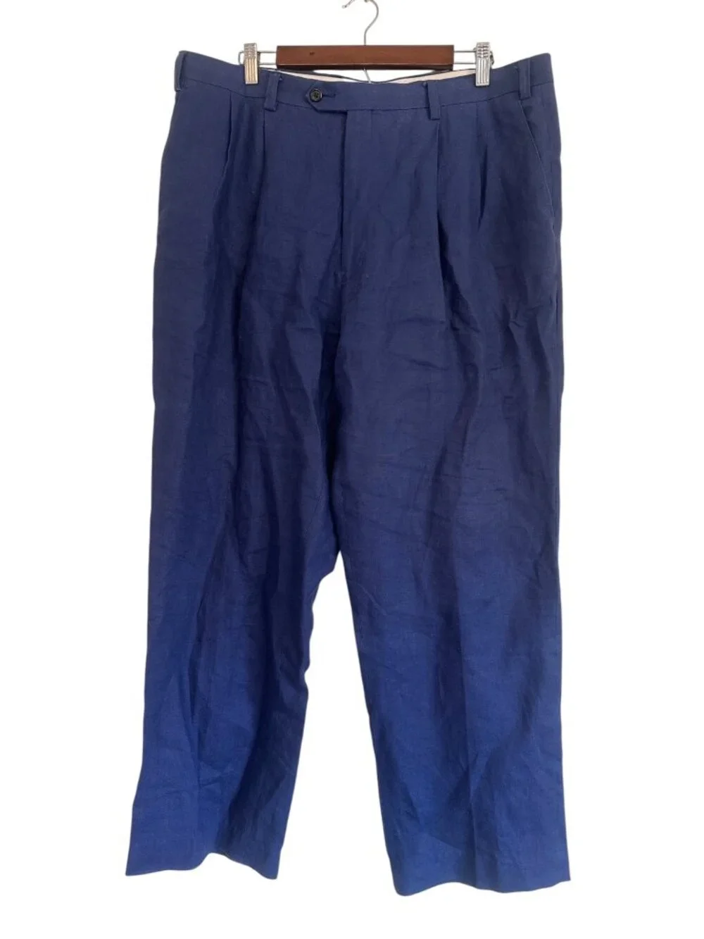 Ralph Lauren Linen Pleated Trousers Pants Men 38x30 Blue Wide Leg Preppy Coastal